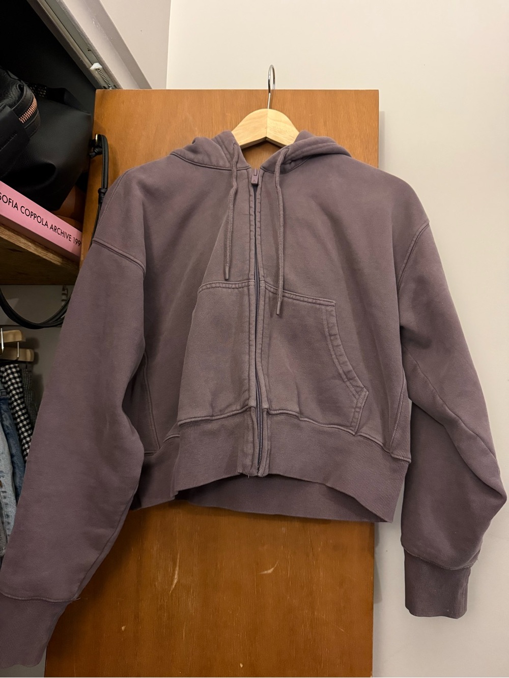 Aritzia Cozy Sweatfleece Boyfriend Boxy Zip Hoodie in Smoked Eggplant